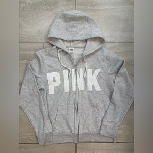 Victoria's Secret Pink Full Zip Sweatshirt Adult Medium Gray White Logo NWOT